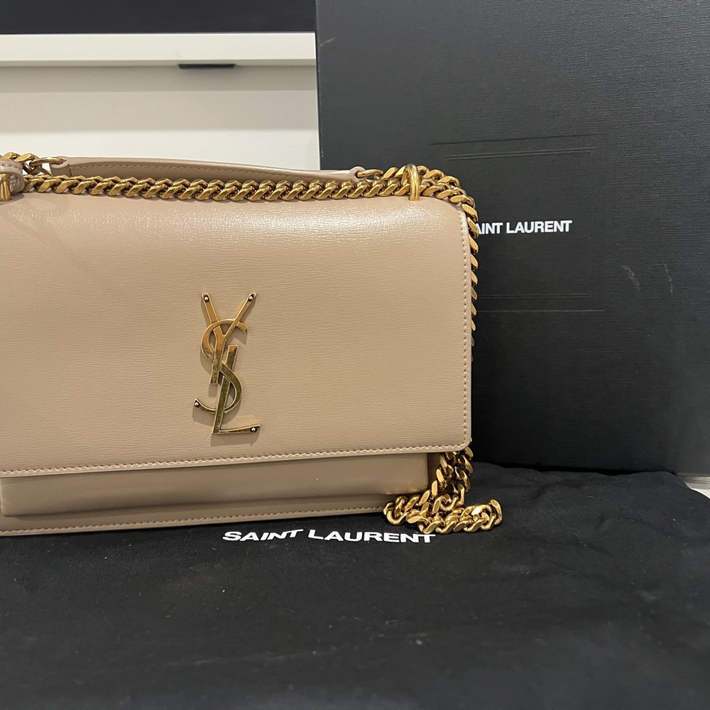 Saint Laurent Taupe Leather Crossbody Bag